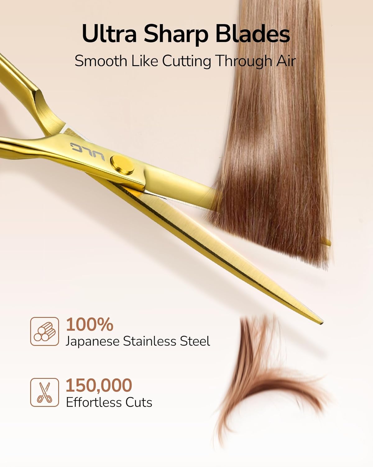 ULG Professional Hair Cutting Scissors 6.5 Inch – Sharp Barber Shears, Stainless Steel Symmetrical Salon Haircut Scissors for Women, Men, Kids, Gloss Paint Finish, Golden