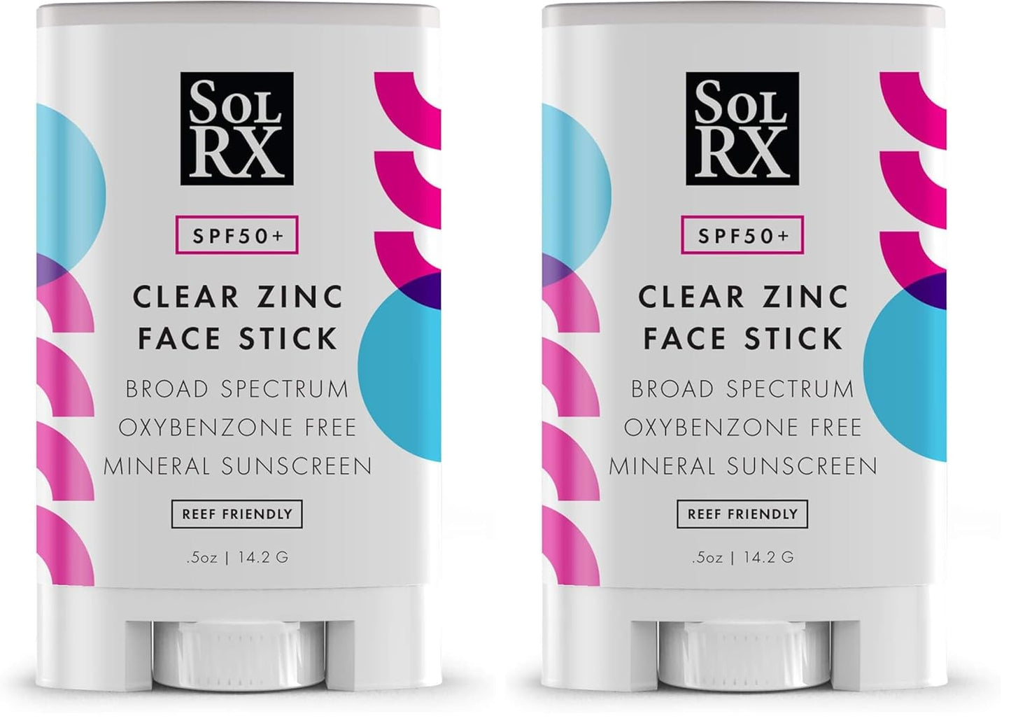 SolRX MINERAL SPF 50 Sunscreen Stick for Face - Zinc Oxide Sunsceen Stick, Clear, Non-Greasy (Pack of 2)