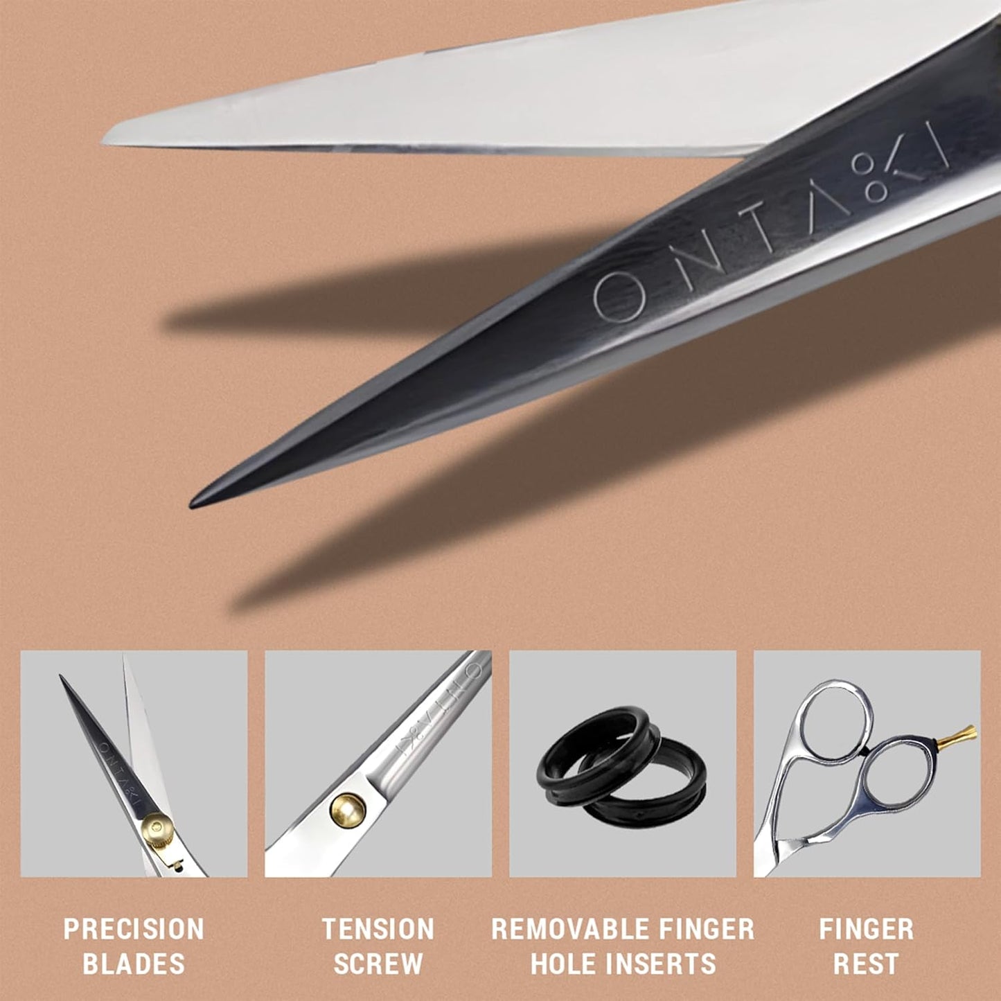 Ontaki 5.5-Inch Japanese Mustache & Beard Scissors - Left-Handed Silver 420C Steel - Hand-Forged & Left-Handed Beard Shears - Ergonomic & Hair Scissors - Comb & Pouch & Barber Shears for Facial Hair