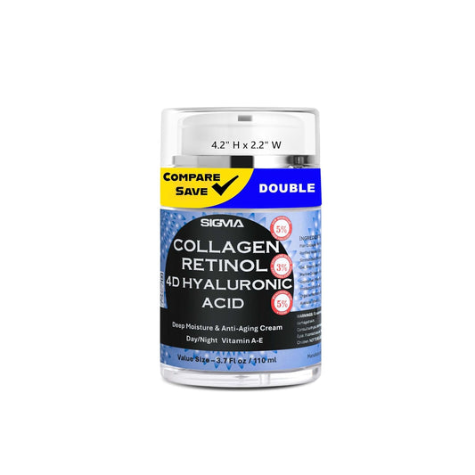 Anti-Aging Face Cream $6.47/oz - 5% Marine Collagen 3% Retinol 5% Hyaluronic Acid - Wrinkle Firming Moisturizer Face Neck - Professional Strength 3.7oz - 1 Finger Cream Dispenser