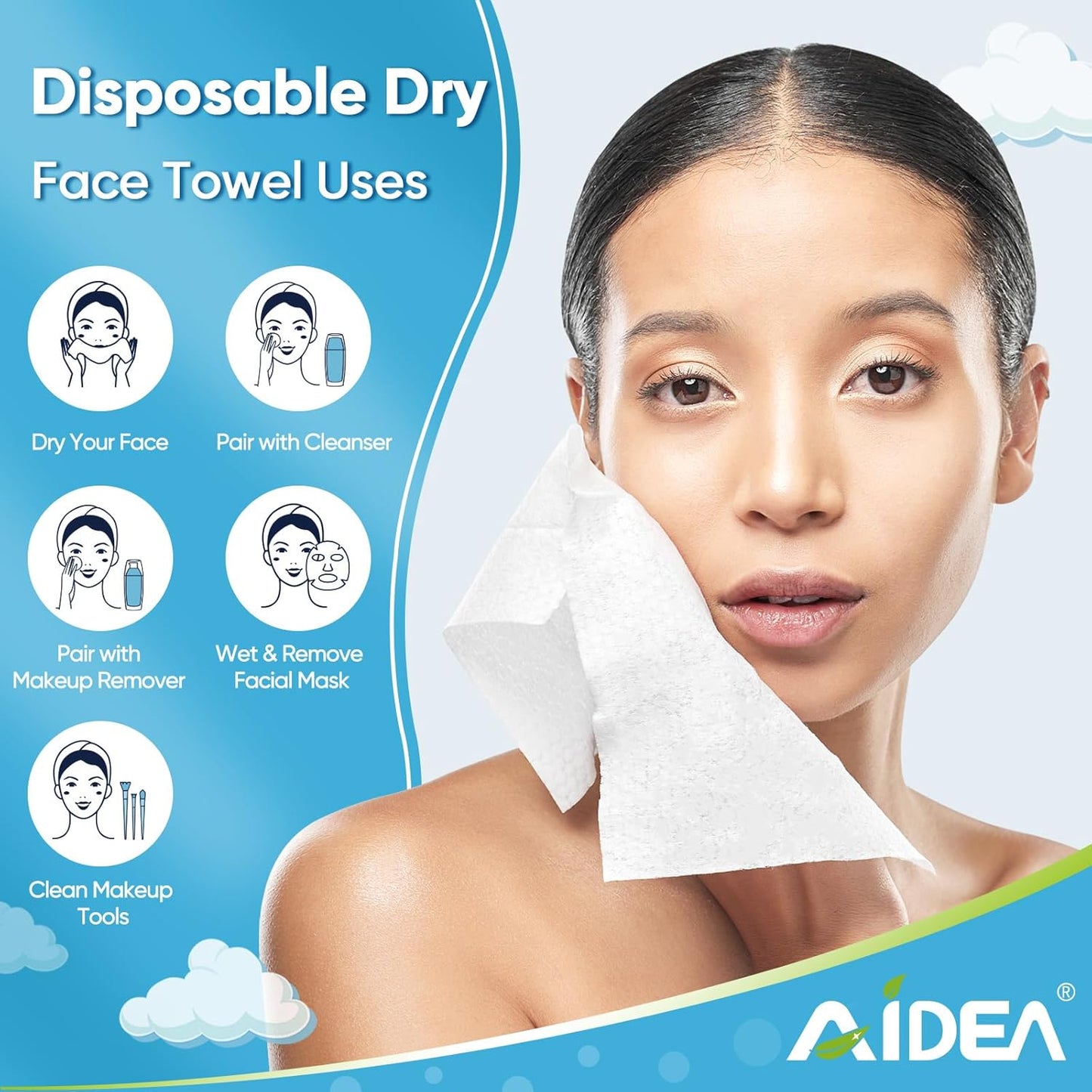 AIDEA Face Towels Disposable-50Ct, Facial Cleansing Wipes for Sensitive Skin, Facial Towelettes for Makeup Removing, Nursing, Travel, Dry Wipes Face Cloths