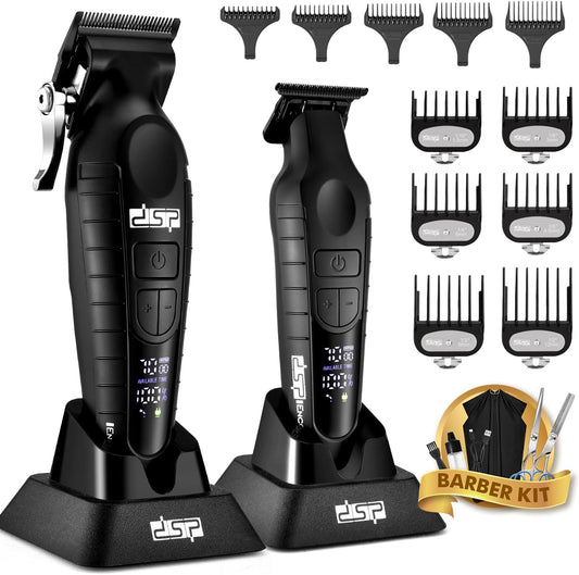 DSP Professional Hair Clippers Set for Men, Cordless Barber Clipper Beard Trimmer DLC, USB Rechargeable, Speeds Adjustable, Travel Lock, Low Noise with Charging Base
