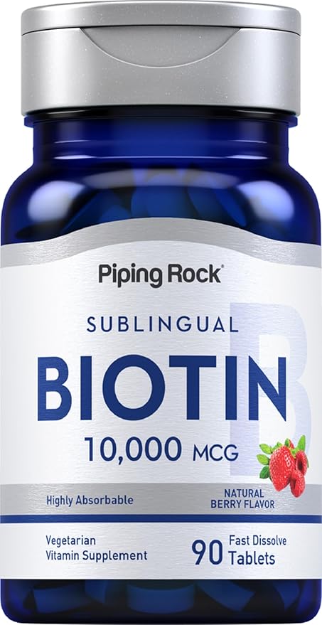 Piping Rock Biotin 10000mcg | 90 Berry Flavor Tablets | Max Strength and Highly Absorbable | Fast Dissolve | Sublingual, Vegetarian, Non-GMO, Gluten Free Supplement