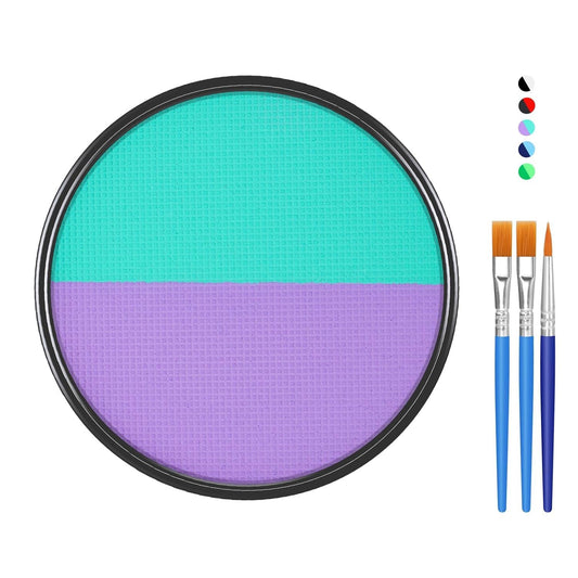 Purple Cyan Face Body Paint Makeup Foundation 30 g, Water Activated Cream to Powder Face Body Paint Makeup for Halloween Costume Cosplay Theater Stage Dress-Up Makeup,Matte Finish Non Toxic