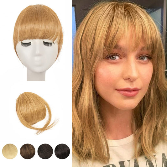 BARSDAR Real Human Hair Clip in Bangs - Human Hair Clip in Bangs for Women - Golden Blonde Thick Bangs Extensions Fringe with Temples Dyeable Real Hair Bangs Hairpieces - Dark Golden Blonde