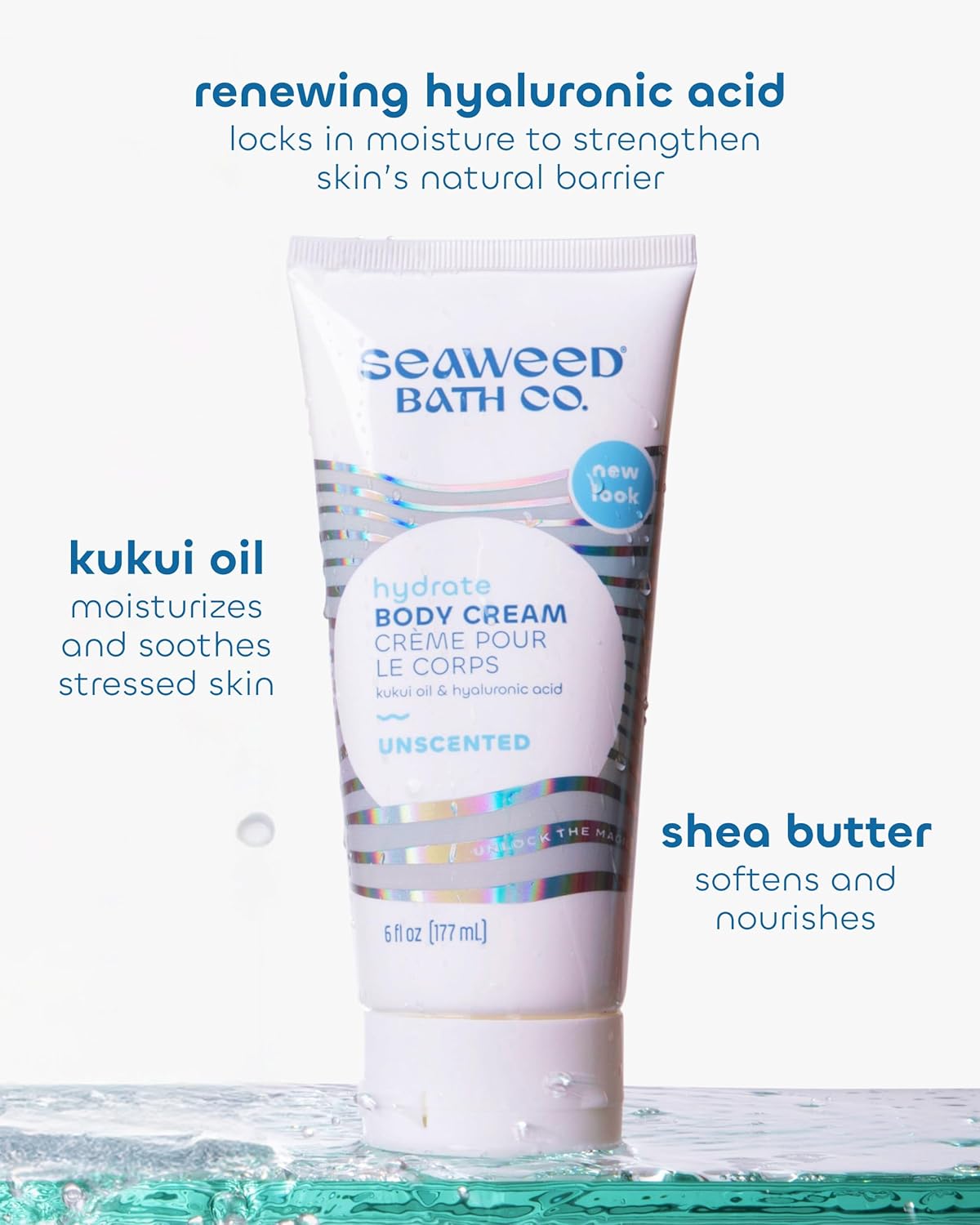 Seaweed Bath Co. Hydrate Body Cream - Unscented | Nourishing Moisturizer for Body and Hands | With Vitamin E, Hyaluronic Acid and Shea Butter For Dry Skin | 6 oz