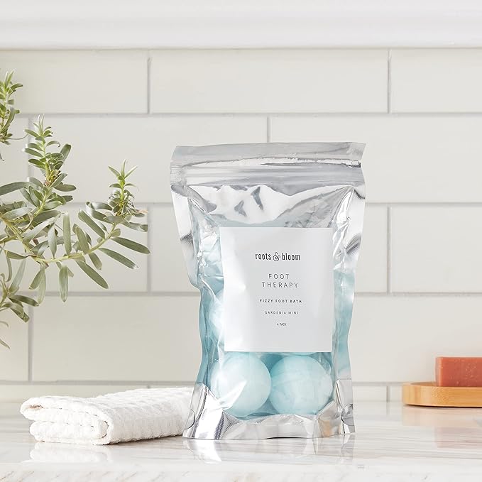 Roots & Bloom Fizzy Foot Bath-Gardenia Mint, Pack of 6 Fizzy Foot Soaks for Dry Skin, Cracked Heels and Stubborn Foot Odor - Ultra Hydrating Foot Soak to Detox and Nourish Skin and to Soothe Soreness.