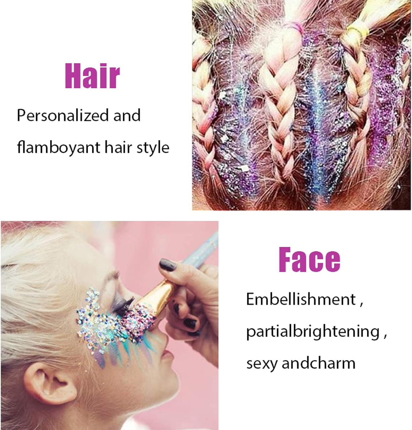 Face Body Glitter Gel, Mermaid Sequins Hair Nails Lip Eye Festival Glitter Gel Makeup, White Chunky Liquid Holographic Body Glitter Gel for Women,50g (04Purple)