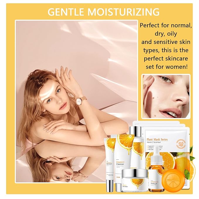 9Pcs Skin Care Routine Kit for Women Men,Moisturizing Skin Care Kit with Facial Cleanser,Toner,Face Serum,Face Cream,Eye Cream,Soap and Facial Sheet Masks,Hydrating Facial Kit Skincare Gift Set