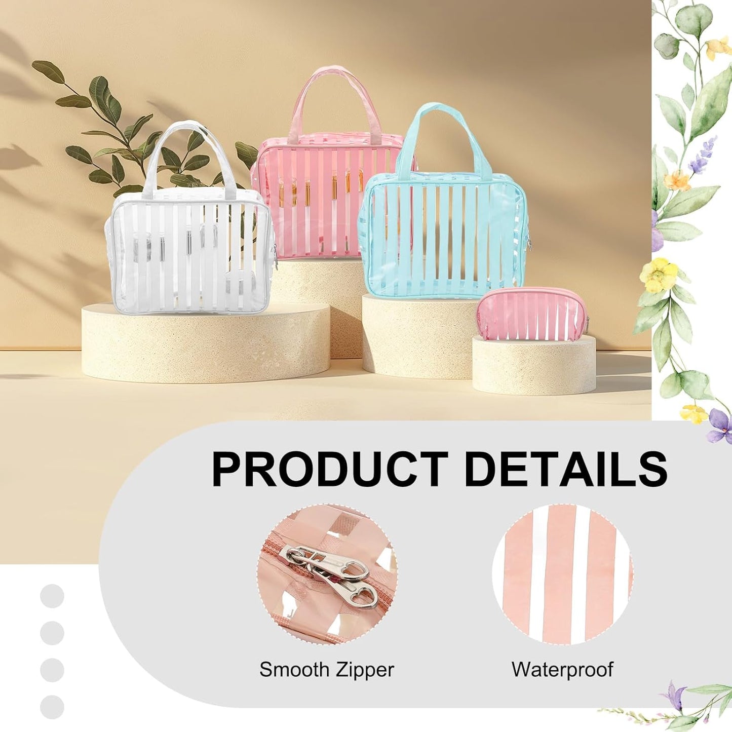 PATIKIL Clear Makeup Cosmetic Bag, 8.6"x4.7"x2.3" Transparent PVC Travel Toiletry Bag Waterproof Vinyl Organizer Makeup Pouch with Zipper for Women Men Airport Airline, Light Brown