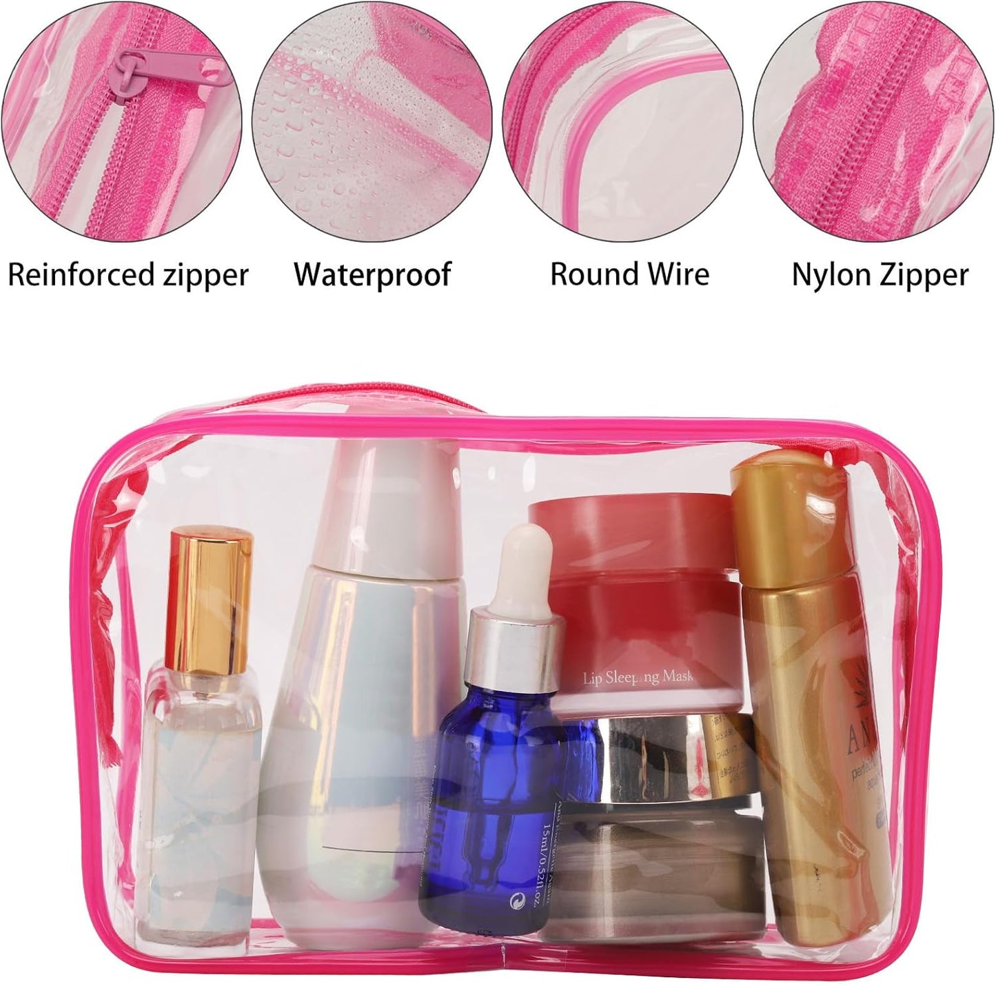 Tbestmax 40 Pack Clear Cosmetic Bags Makeup Bags Portable Waterproof Travel Toiletry Bags Organizer Rose Red, 7.5"x 4.8"x 2.3"