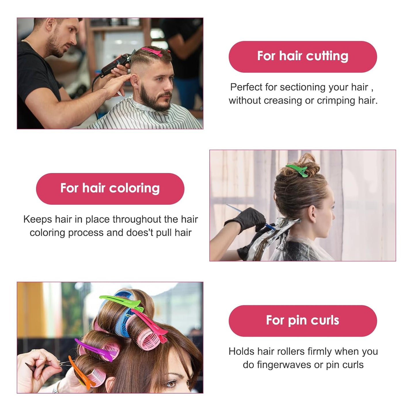 AIMIKE Neon Hair Clips, 12 Pcs Professional Sectioning and Cutting Clips for Hairdressers - 4.3" Long Duck Billed Rollers for Styling