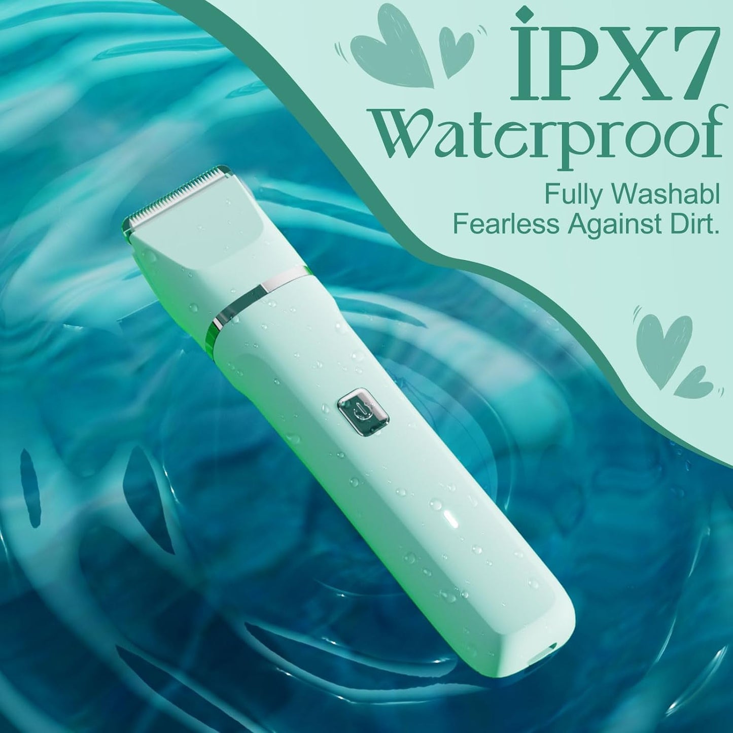 Pubic Hair Trimmer Women for Bikini Area & Body - Electric Razor Shaver with Ceramic Blade, Detachable Head, Waterproof IPX7, Battery Indicator, Fast Charging, Wet/Dry Groomer Set - Green