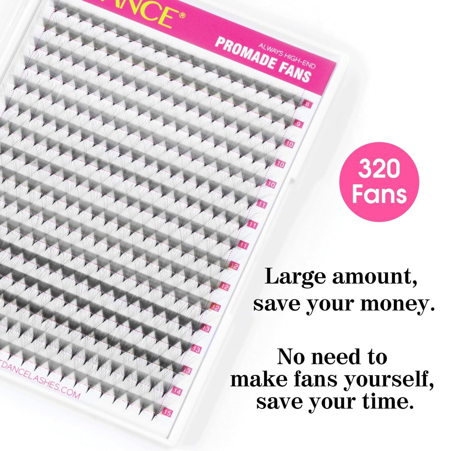 TDANCE Premade Eyelash Extensions - 320 Fans, Heat Bonded, Volume Lash Fans (320-16D-0.03-D-8-15mm)
