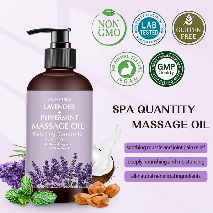 Lavender Massage Oil for Calming, Soothing and Relaxing Muscles Massage Oil for Massage Ideal Body Oil for Skin Moisturizing for Men and Women