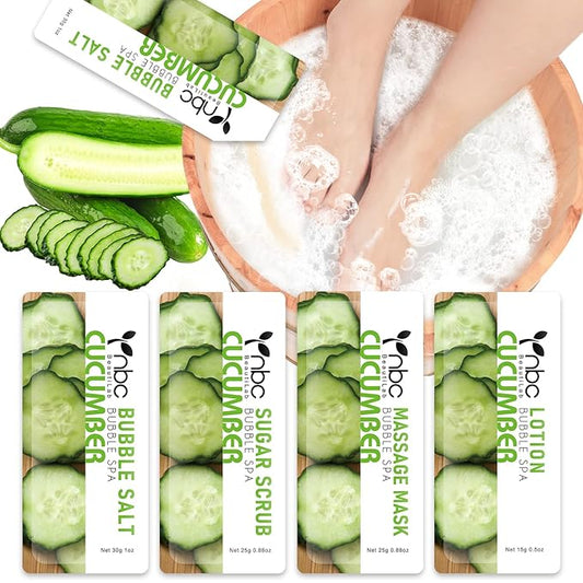 Pedicure Kit Foot Soak Set: Bubble Salt, Sugar Scrub, Massage Mask, Massage Lotion in a Box, 4 Step Foot Spa Kit for Dry Feet,Tired Feet(1 Set Cucumber)