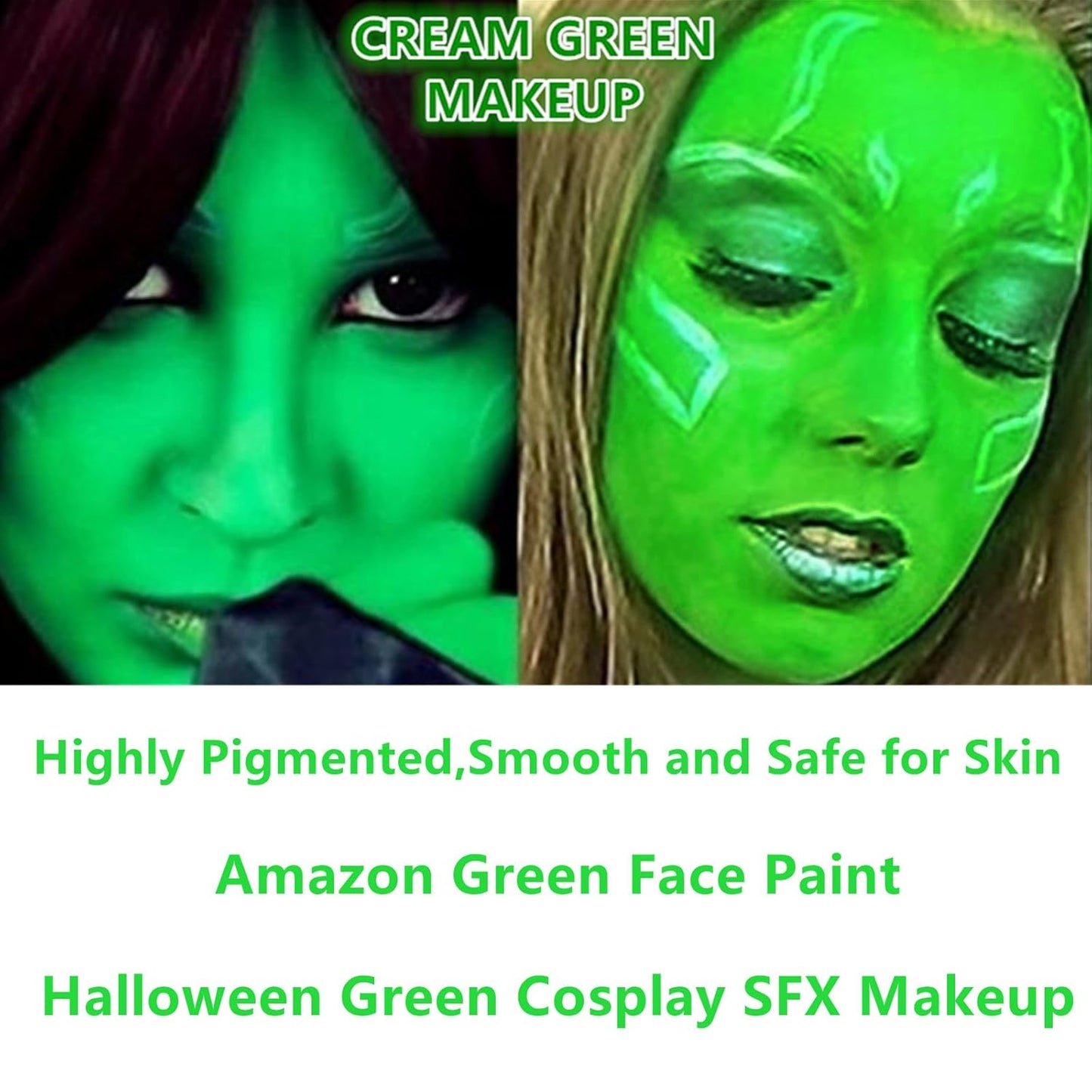 Go Ho Amazon Green Face Paint Stick,Water Based Cream Body Paint Washable,Highly Pigmented,Smooth and Safe for Skin,Halloween Costumes Cosplay SFX Hulk Witch Green Makeup