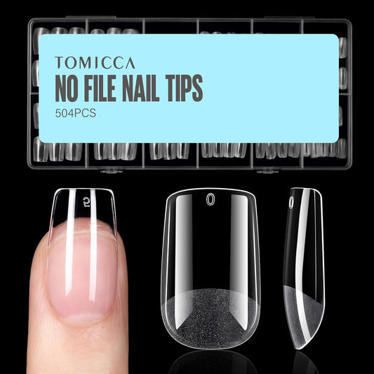 TOMICCA Short Square Nail Tips, 504Pcs Soft Acrylic Nail Tips Square, Press on Nail Acrylic False Nails for Nail Extension DIY Nail Salon 12 Sizes