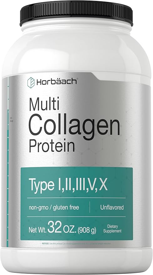 Horbaach Multi Collagen Protein Powder 32 oz | Type I, II, III, V, X | Hydrolyzed Collagen Peptides | Keto & Paleo Friendly | Unflavored & Gluten Free
