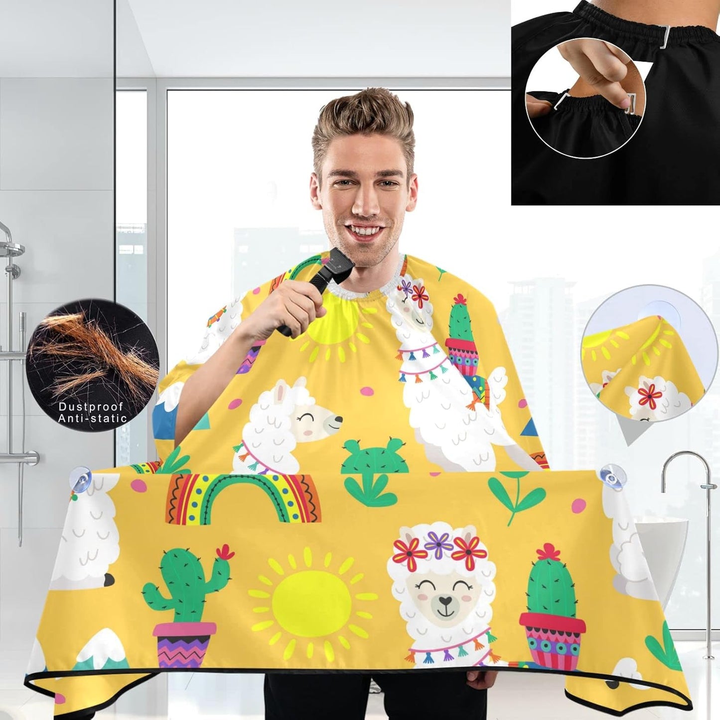 visesunny Barber Cape Funny Llama Cactus Polyester Hair Cutting Salon Cape Apron Anti-Static Haircut Water-Resistant Shaving Cloth Beard Shaving Bib Hairdressing Cape