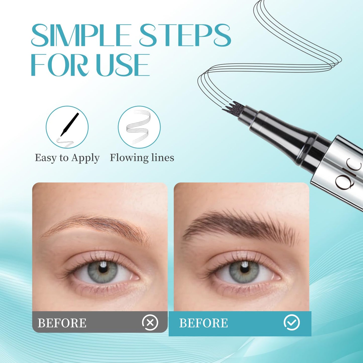 Eyebrow Pencil, Eyebrow Pen, Faux Brow Filling with 4-Fork-Tip Create Natural Hair-Like Brows Last All Day Makeup Brow Stylist Definer Waterproof Fills in Sparse Areas and Gaps (light brown)