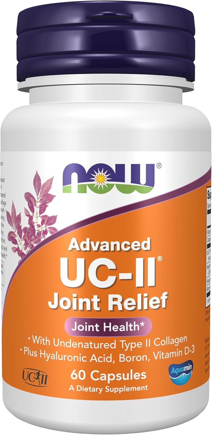 NOW Foods Supplements, UC-II Advanced Joint Relief with Undenatured Type II Collagen, plus Hyaluronic Acid, Boron, Vitamin D-3, 60 Veg Capsules