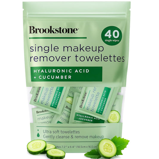 Brookstone Individual Makeup Remover Wipes - Ultra Soft, Makeup Remover Wipe Individually Wrapped, Gently Cleanse & Remove Makeup, 40 Count Makeup Wipes Individually Wrapped