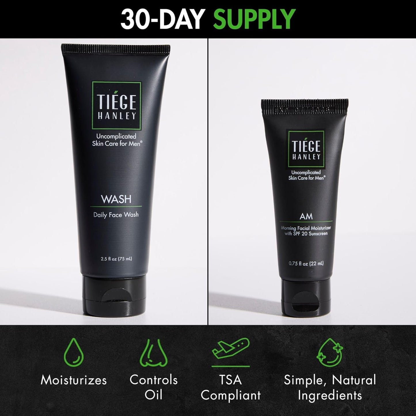 Tiege Hanley Basic Skin Care Set for Men, Hydrating Face Wash & Daily Face Moisturizer With SPF 20 Sunscreen, Basic Facial Kit for Men, Gentle on Sensitive Skin, Men’s Skincare, 2 Piece Kit