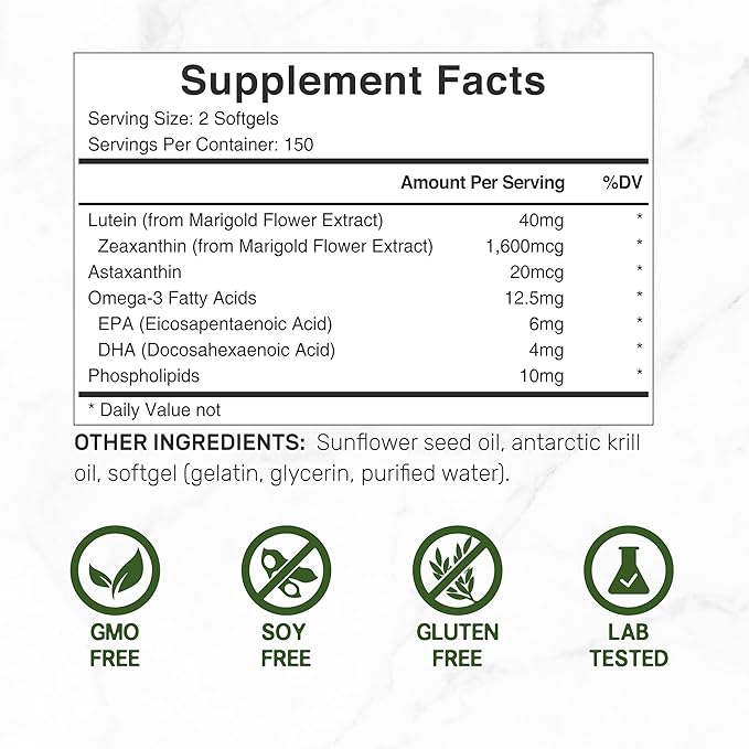 DEAL SUPPLEMENT Lutein and Zeaxanthin Supplements, 40mg Per 300 Softgels, Omega-3s and