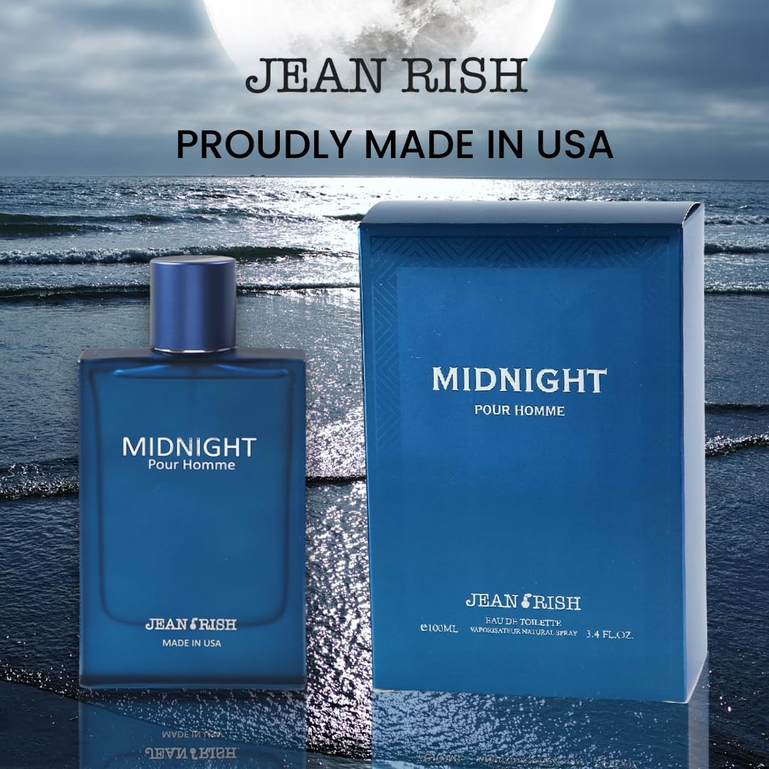Jean Rish Midnight Pour Homme Eau De Toilette for Men (3.4 Fl Oz / 100ml) with Bergamot, Lavender & Patchouli - Long Lasting and Luxury Fragrance, Made in USA