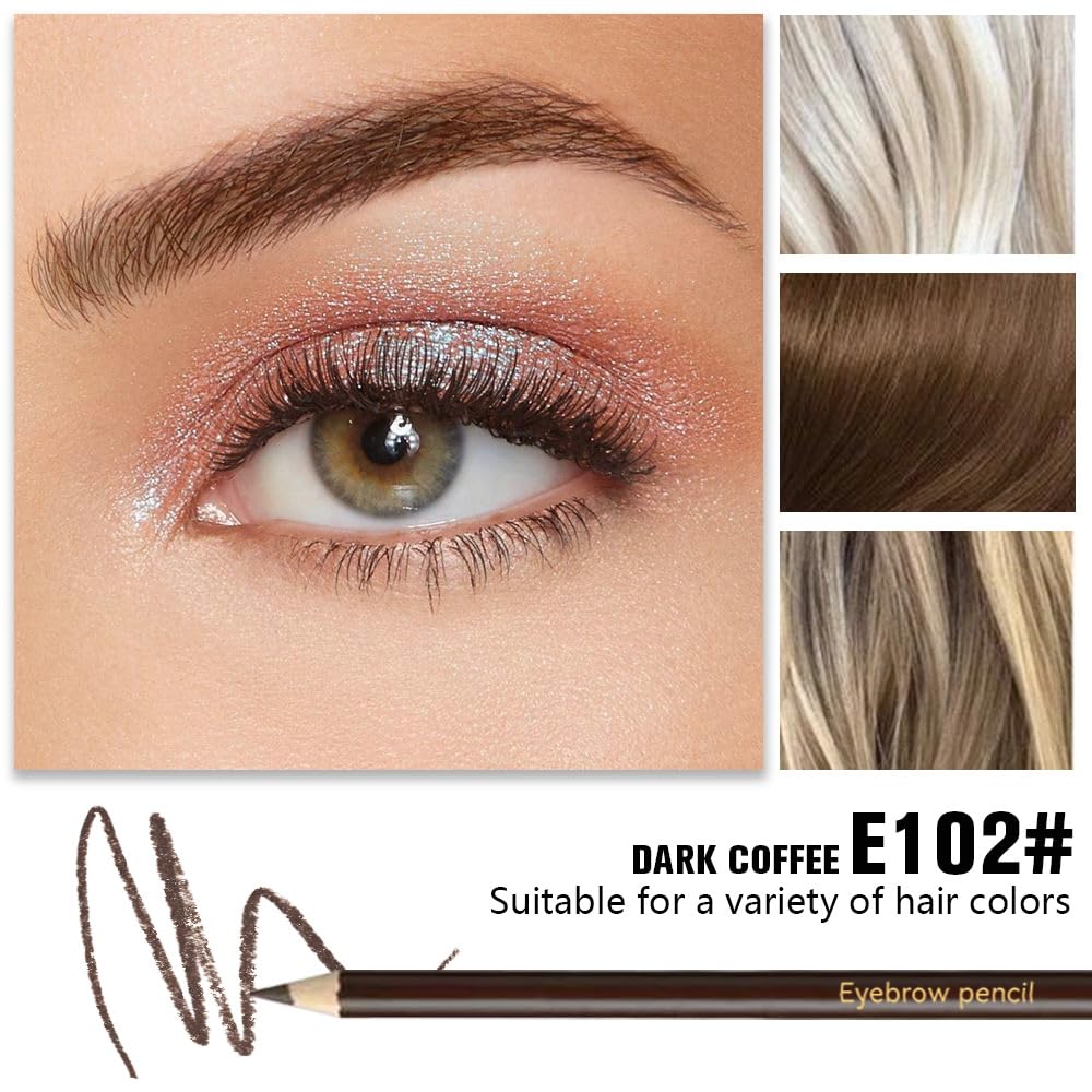 12Pcs Long Eyebrow Pencils Set, Dark Coffee Natural Look,for Eyebrows & Eyeliner,Waterproof & Sweat-Proof Wooden Hard-Core Brow Pencil with Sharpener,Long Lasting Makeup Kit for Beginners 102#