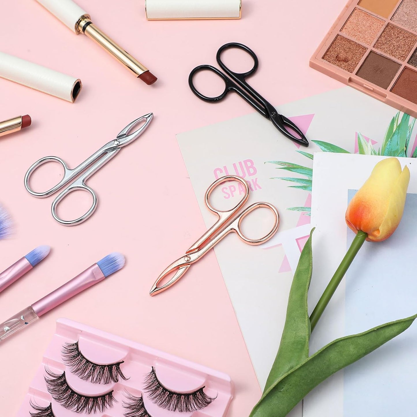 Tweezers Scissor Handle, Straight Tip Eyebrows Tweezers Scissors Shaped Hair Plucker Portable Beauty Tool for Facial Hair Remover Eyebrows Care (Black/Silver/Rose Gold,3 Pcs)