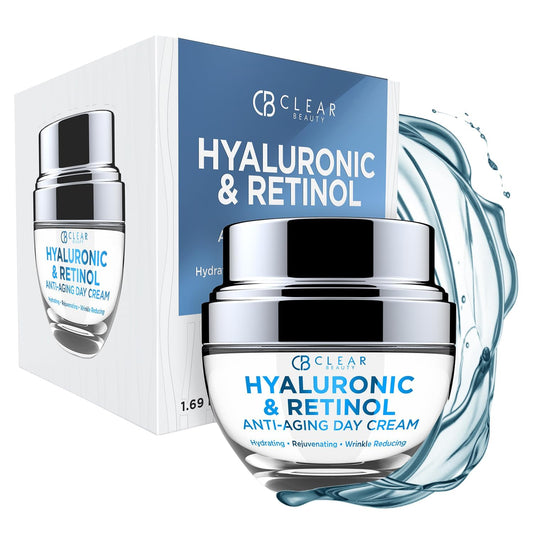 Clear Beauty Hyaluronic & Retinol Face Moisturizer – Hydrating Day Cream For Dry & Mature Skin – Reduces Fine Lines, Firms & Softens Texture – Dermatologist Tested, Korean Skin Care Vegan – 1.69 Fl Oz