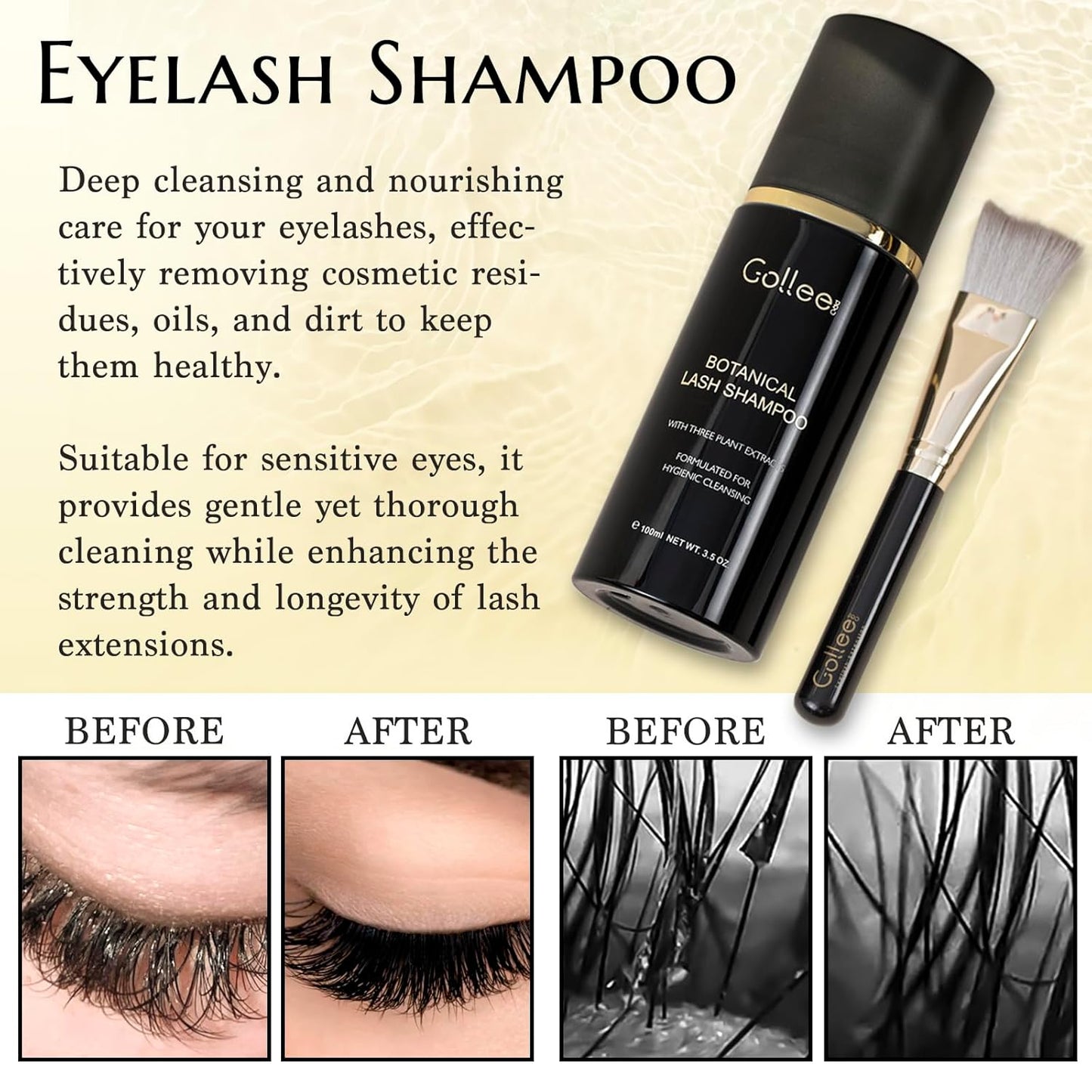 Lash Shampoo -100 ML Eyelash Shampoo Eyelash Extension Cleanser for Lash Extensions with Brush Eyelash Wash for Extensions & Natural Lashes/Paraben & Sulfate Free Safe Makeup Remover