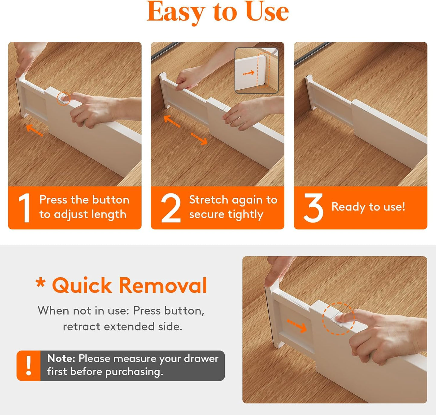 Lifewit 5 Pack 5" High Drawer Divider, 13.5-22" Expandable Deep Drawer Dividers for Clothes, Adjustable Dresser Drawer Organizers, Clothing Drawer Separators for Dresser, Kitchen, Bedroom, White