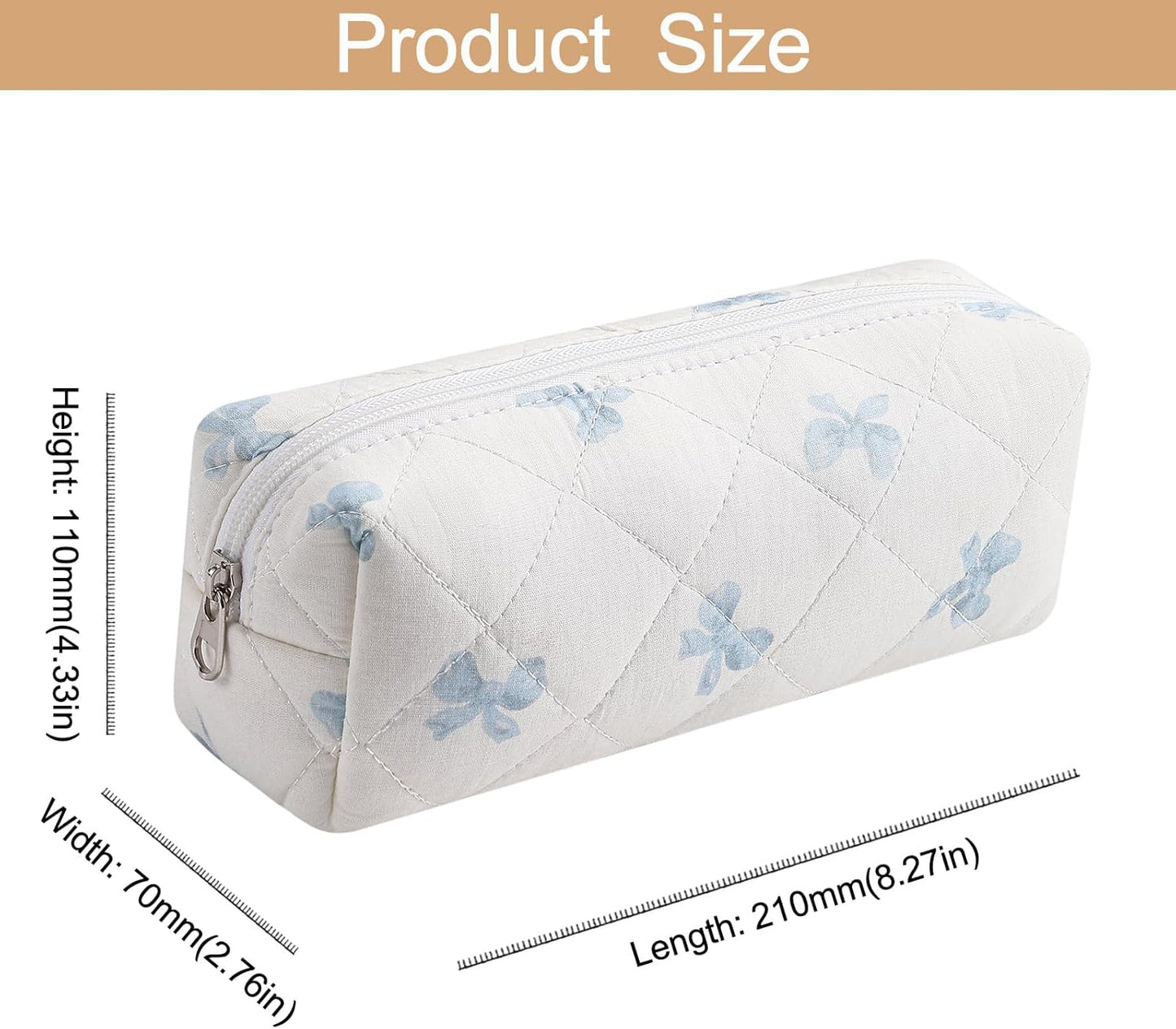 Cute Floral Cotton Makeup Brush Cosmetic Bag for Women, Travel Quilted Zipper Make Up Bag, Flowers Toiletry Organizer Case Kawaii Makeup Cosmetic Travel Cloth Pouch (Blue Bow Tie)