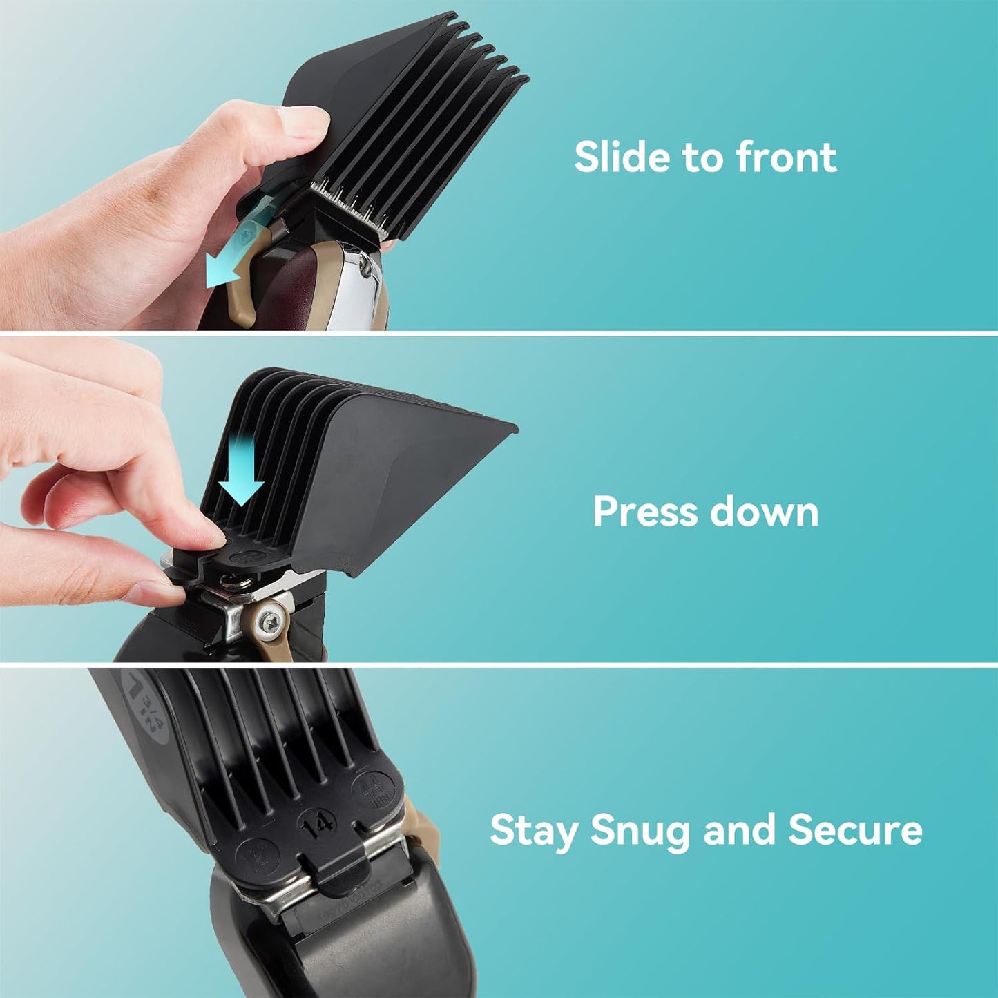 Clipper Guards Set 16 14 12 10 Compatible with Most Wahl Clippers, Clipper Guides Replacement - 1.25" to 2", 4 Piece Set, Black Color