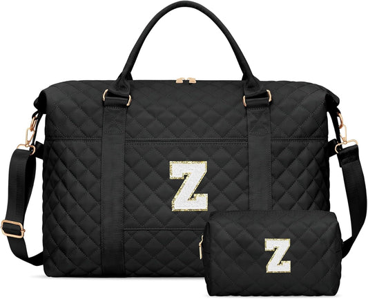 Gifts for Teen Girl, Initial Travel Duffle Bag, Personalized Women Weekender Overnight Bags, Gift for Daughter Kid Girl Wife Friend（Black,Z)