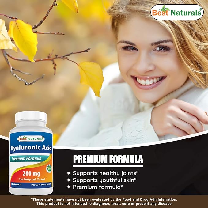 Best Naturals Hyaluronic Acid 200 mg 120 Tablets (Non-GMO, Gluten Free) - Promotes Youthful Healthy Skin & Healthy Joint Function (120 Count (Pack of 3))