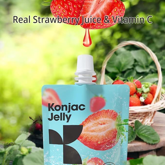 Konjac Jelly Strawberry Flavor with Collagen Peptides 10 Packs and Konjac Rice Gluten Free 12 Packs Low Calorie, Keto, Sugar Free, Healthy Food