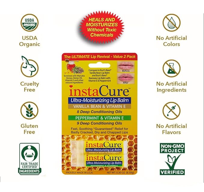 Manuka Honey Magic Lip Balm, Certified Organic Ingredients, Ultra-Moisturizing, Quickly Clears Skin Irritations, Hydration Stick for Damaged Lips