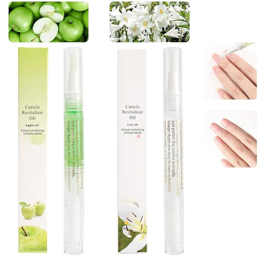 Meschett 2PCS Cuticle Oil Pens for Nail Care,Cuticle Revitalizer Oil Pen with Soft Brush,Cuticle Oil to Prevent Nail Cracking and Dry (Lily & Apple Flavor)