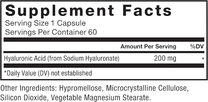 FORCE FACTOR Hyaluronic Acid Supplements, Hyaluronic Acid Capsules for Joint Health and Skin Hydration, Joint Health Supplement for Women and Men, High Potency, Vegan, 60 Capsules