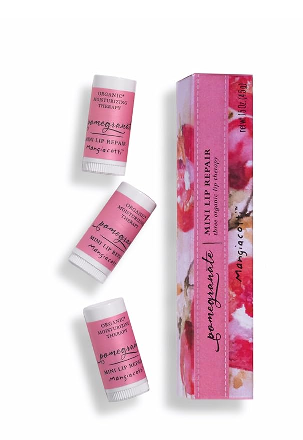 Lip Balm Moisturizing Repair Sticks for Soft Lips Organic Beeswax Mini Balms, 3-Pack, Pomegranate