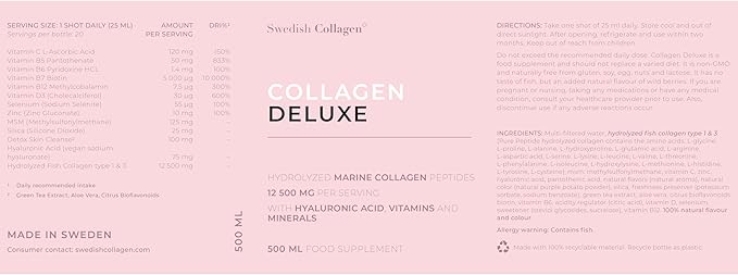 Collagen Deluxe 500ml x 3 I 8 Week Bundle I 12500 mg Marine Collagen (Type I & III) I Hyaluronic Acid, Biotin, Vitamin C I Sugar-Free - 8 Week Supply