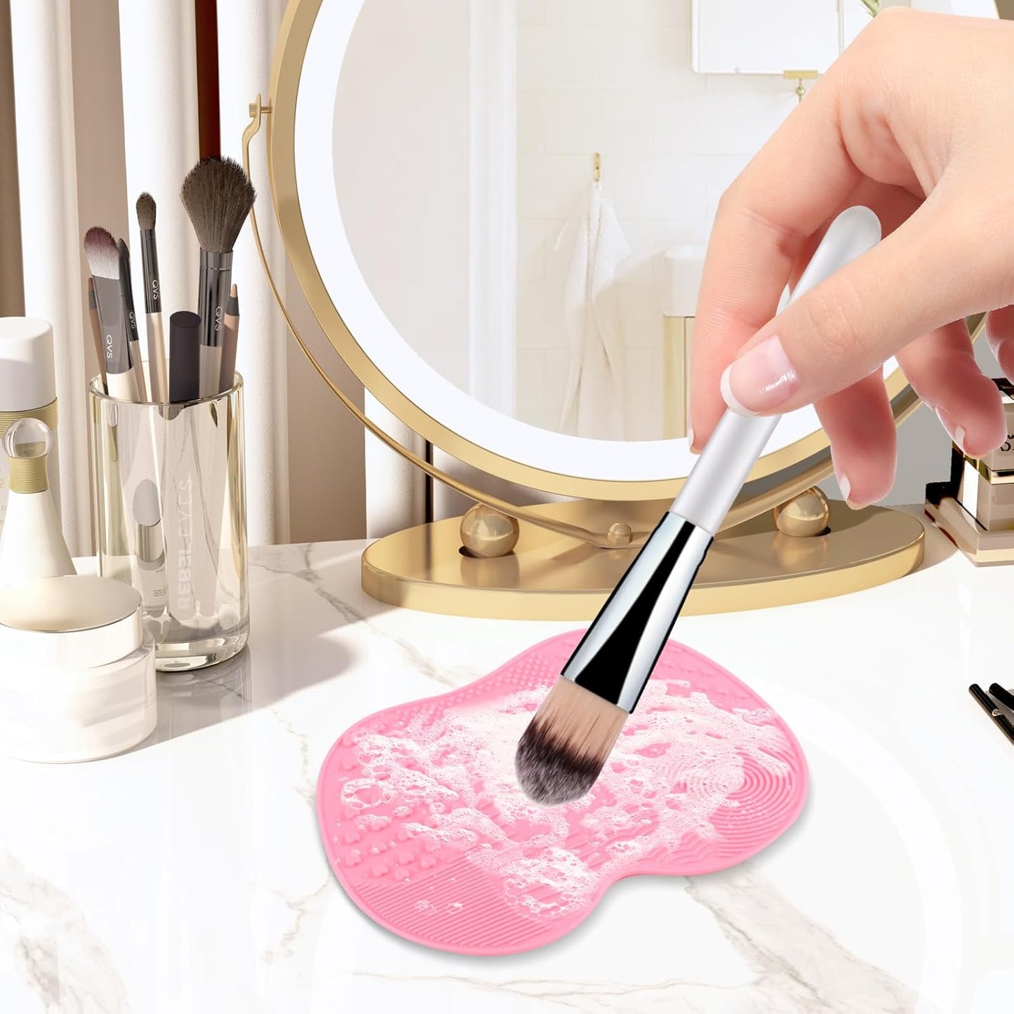 2 Pcs Silicone Make Up Brush Cleaning Mat, Cosmetic Cleaning Pads,Makeup Brush Cleaner Mats, Portable Washing Tool with Suction Cup for Makeup Cosmetic Brushes-red/pink