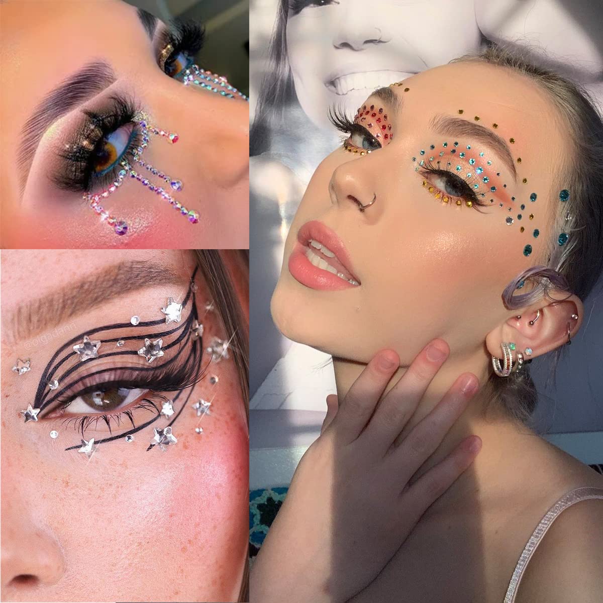 8 Sheets Face Gems Jewels for Makeup 20 Colors Rhinestones Hair Pearls Eye Gems Stick On, Body Jewels Nail Art Festival Party Rave Accessories for Women