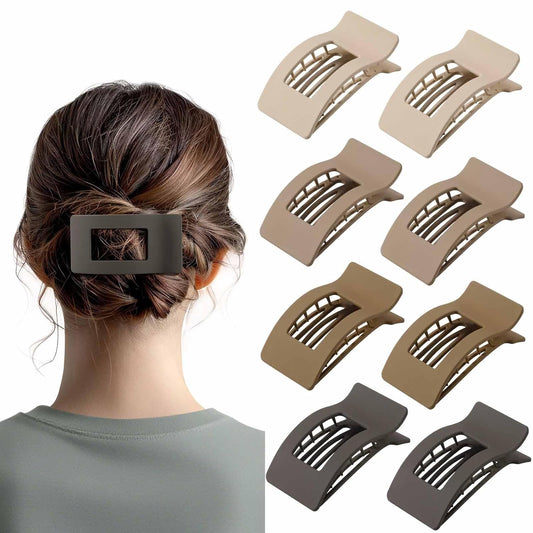 8 Pack French Flat Hair Clips for Women – Large Matte No-Slip Claw Barrettes for Thick & Thin Hair, Strong Hold Styling Accessories (Brown)