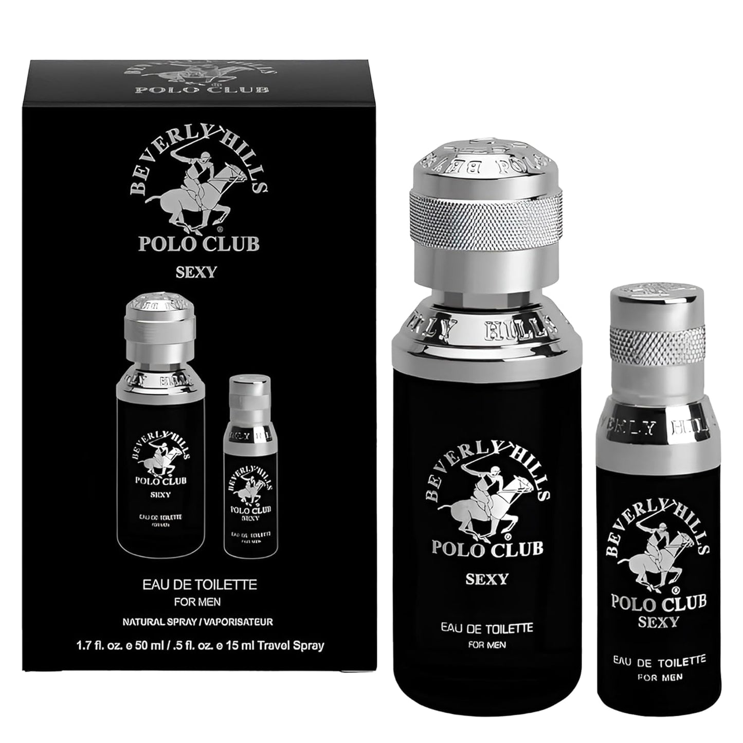 Beverly Hills Polo Club BHPC Men's Eau de Toilette Bonus Pack - Sexy Scent Cologne Gift Set (1.7 oz + 0.5 oz Travel Spray)