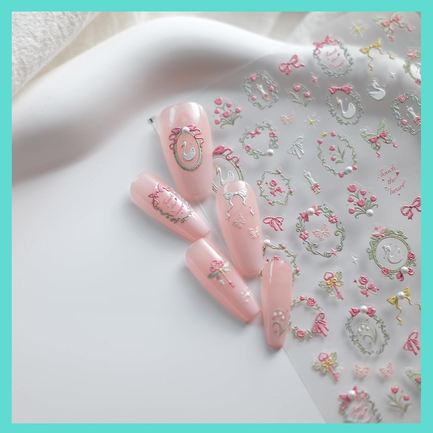 Swan Nail Art Stickers, Embossed Decals, Elegant Cute Design, Pearl, Self-Adhesive Accessories for Women, Nail Supplies